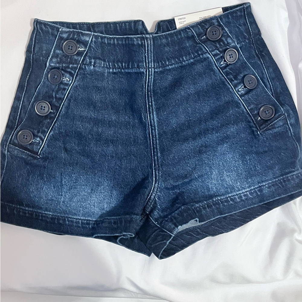 American Eagle Outfitters Dark Blue Denim Button-Accent Women’s Shorts